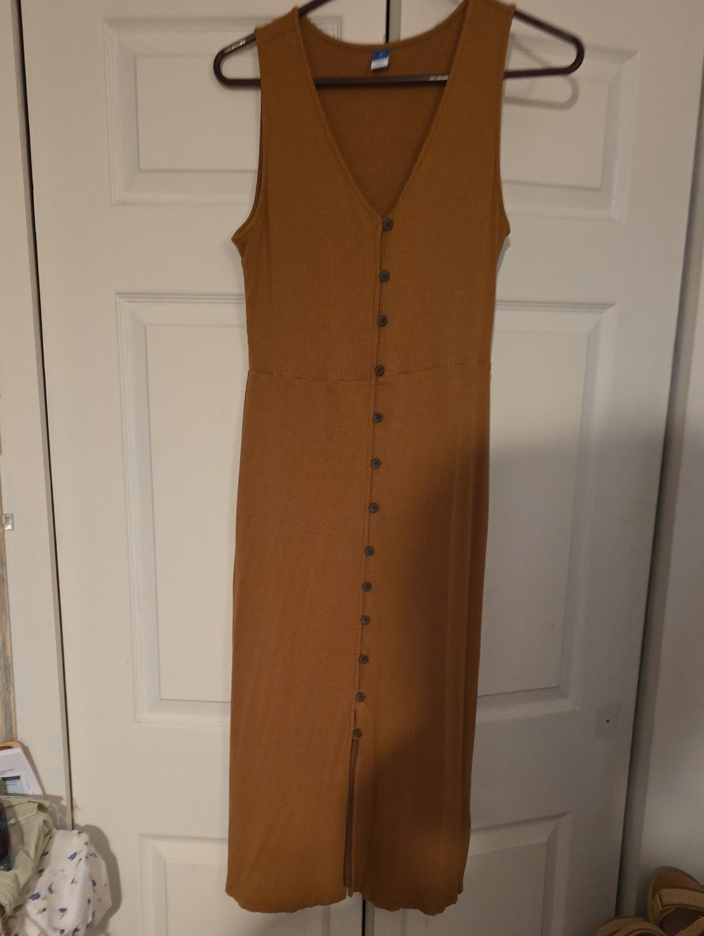 Old Navy Rib-Knit Button-Front Midi Dress Brown Like New